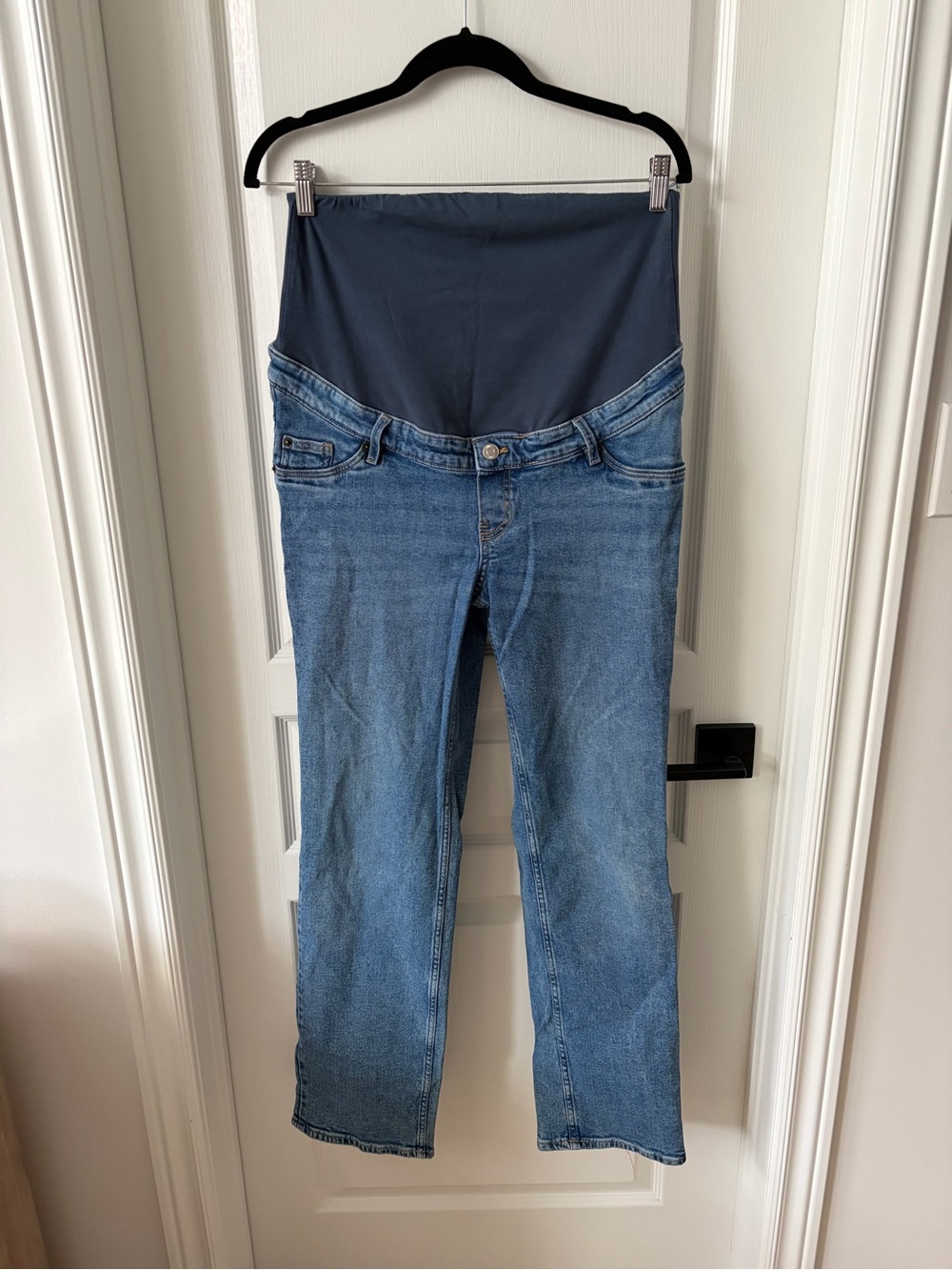 H&M Blue Maternity Jeans with Dark Gray Support Panel